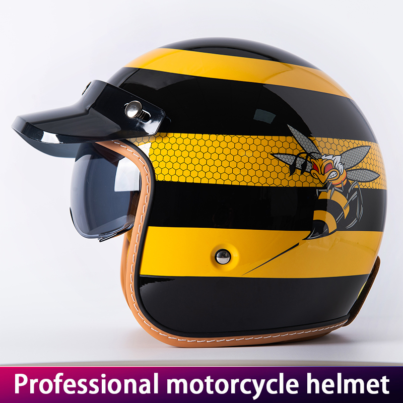 Yellow Cycling Gear - New Retro Motorcycle Helmet Yellow Bee